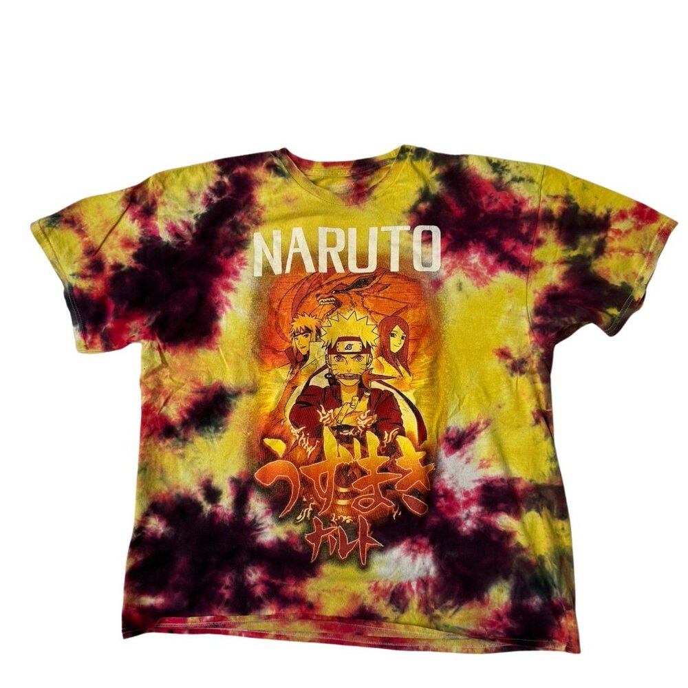 Naruto Mens T-Shirt XL Red Tie Dye Short Sleeve Graphic Print Anime